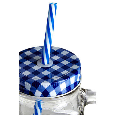 Embossed Mason Square Jar Mug With Blue Gingham Lid
