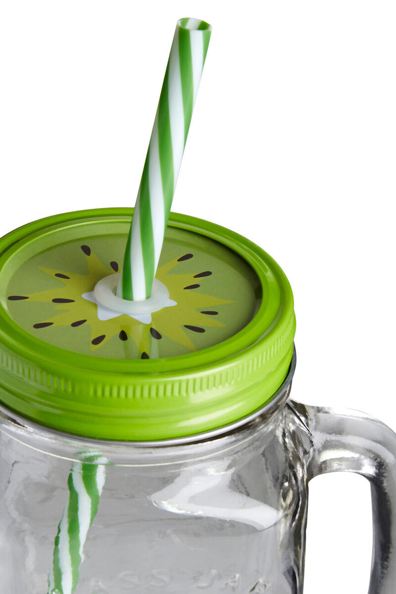 Embossed Mason Square Jar Mug With Kiwi Lid