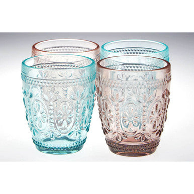 Fleur Set Of Four Pink and Blue Glass Tumblers