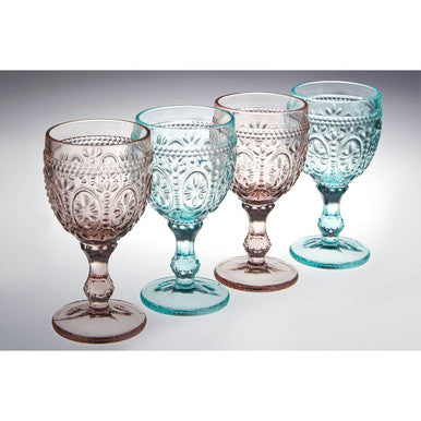 Fleur Set of 4 Pink And Blue Wine Glasses