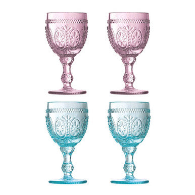 Set Of Four Fleur Pink And Blue Glasses