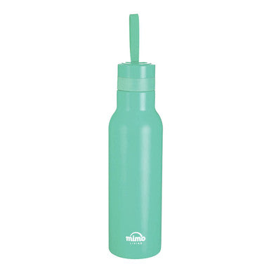 Mint green water bottle with a straw lid on a white background