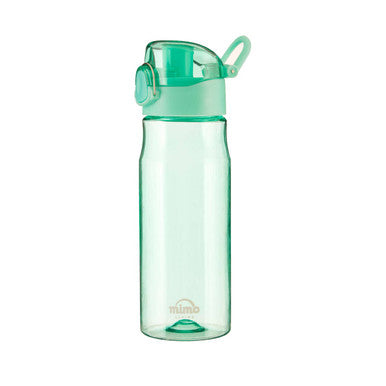 Green water bottle with a white background