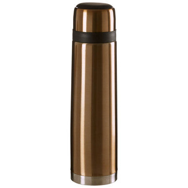 Bronze-colored thermos bottle on a white background