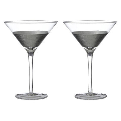 Two martini glasses with textured interior on a white background