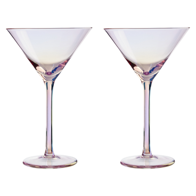 Two martini glasses on a white background