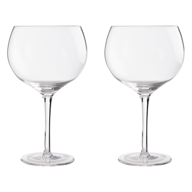 Two clear wine glasses on a white background