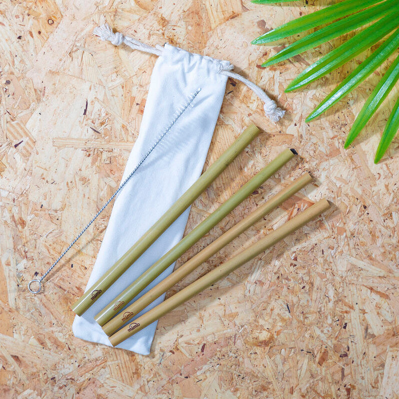 Mimo Set Of 4 Bamboo Straws With Cleaning Brush - image 2