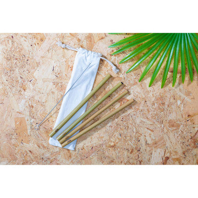 Mimo Set Of 4 Bamboo Straws With Cleaning Brush