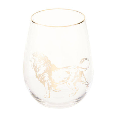 Clear glass with gold tiger design on a white background