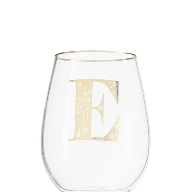 Clear stemless wine glass with gold letter &