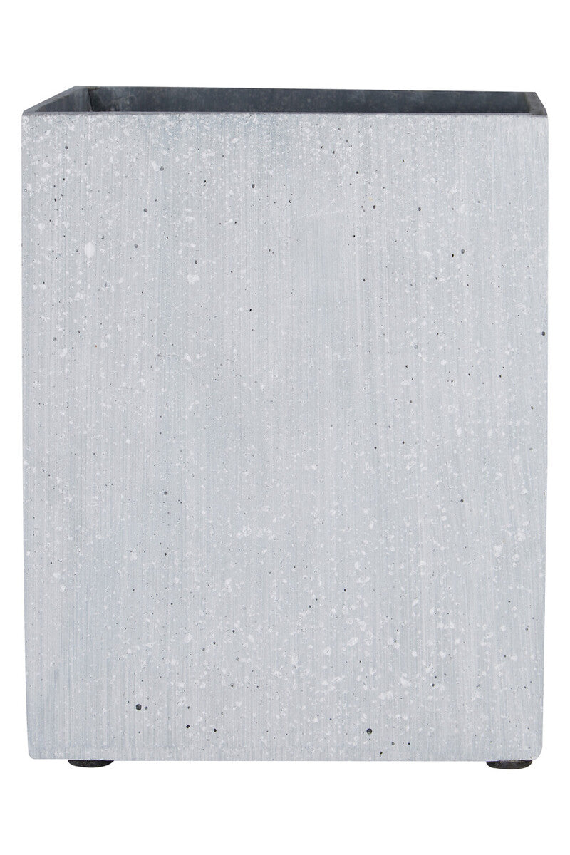 Rectangular gray planter with textured surface on a white background