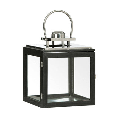 Black lantern with a silver handle on a white background