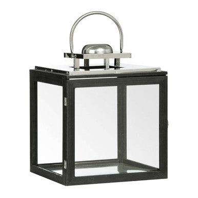 Black lantern with a silver handle on a white background