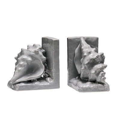 Set Of 2 Conch Grey Dolomite Bookends