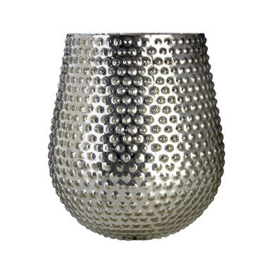 Silver beaded vase on a white background
