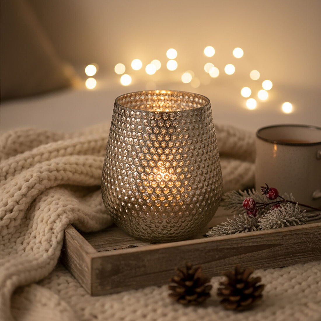 Complements Silver Large Glass Candle Holder