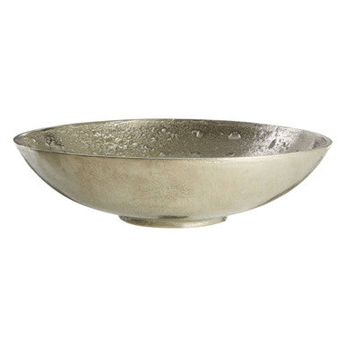 Silver bowl with a textured surface on a white background