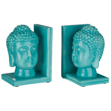 Piper Set of Turquoise Buddha Head Bookends