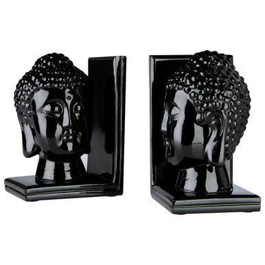 Piper Buddha Head Black Bookends   Set Of 2