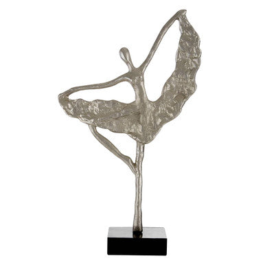 Abstract silver sculpture on a white background