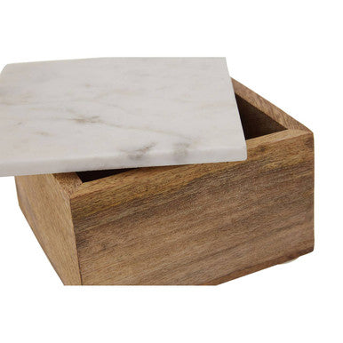 Sena Small Mango Wood Trinket Box With White Marble Lid