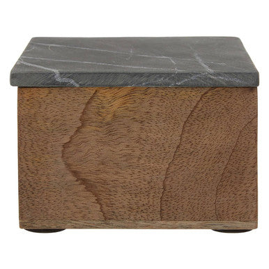 Wooden box with a marble top on a white background
