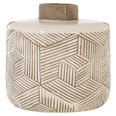 Ceramic vase with geometric pattern on a white background