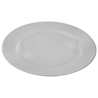 Ida White Embossed Glass Charger Plate with Silver Rim