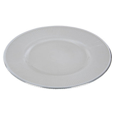 Ida White Embossed Glass Dinner Plate with Silver Rim - image 3