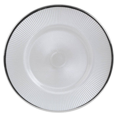 Ida White Embossed Glass Dinner Plate with Silver Rim - image 1