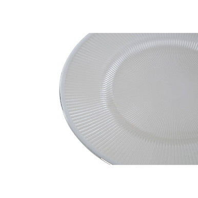 Ida White Embossed Glass Dinner Plate with Silver Rim - image 4