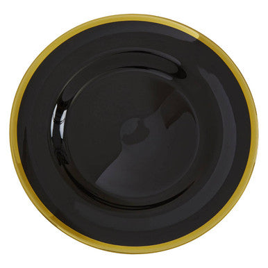 Ida 33Cm Black Glass Charger Plate With Gold Rim