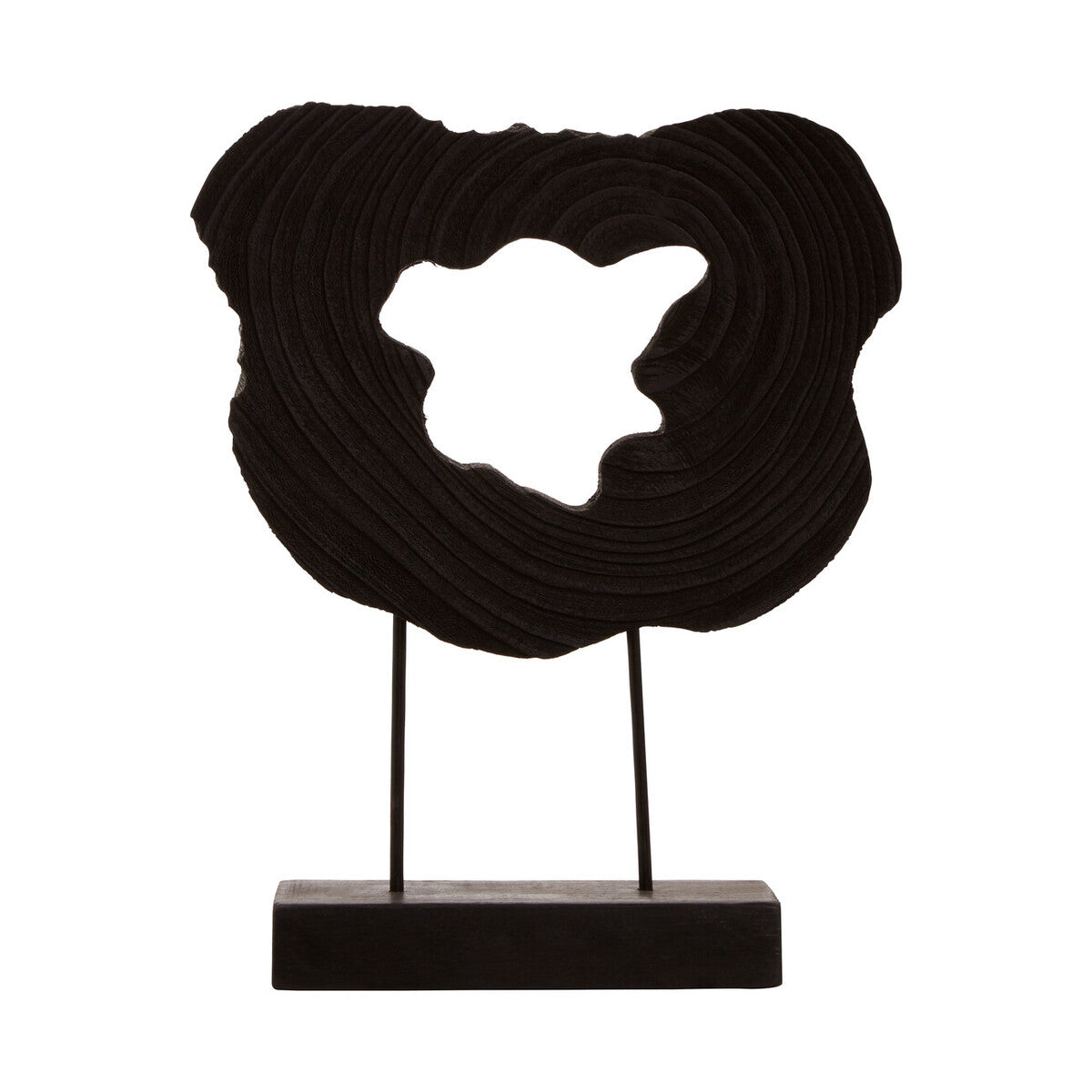 Black abstract sculpture on a white background