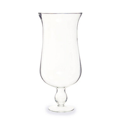 Clear glass hurricane vase on a white background