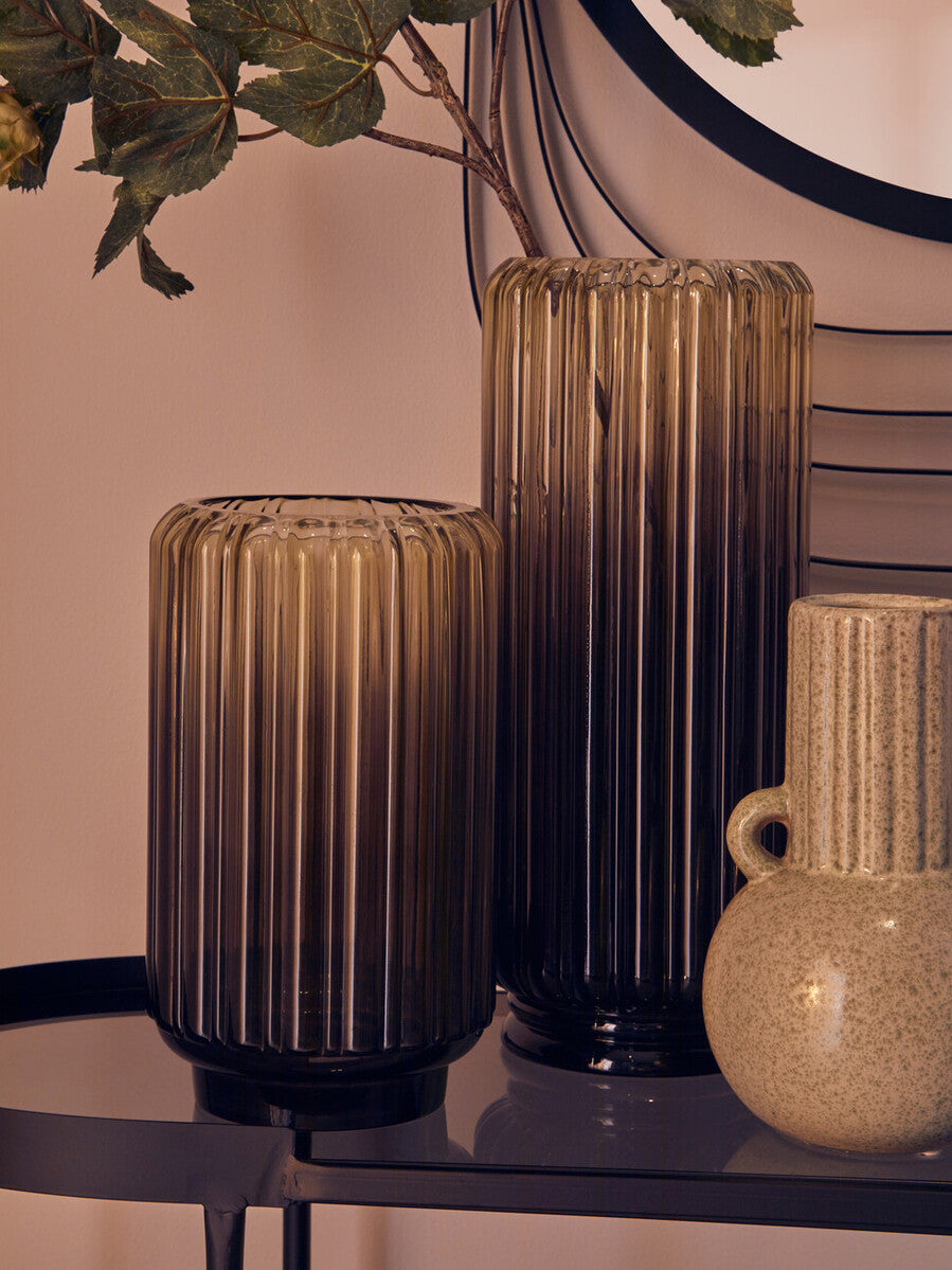 Chima Large Grey Ribbed Glass Vase