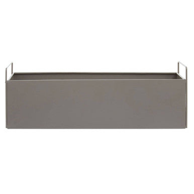 Rectangular metal planter box with handles on a white background