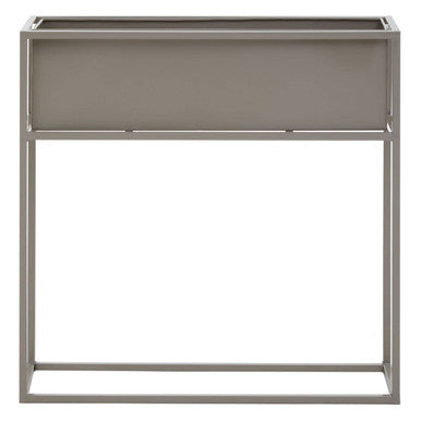 Gray metal console table on a white background