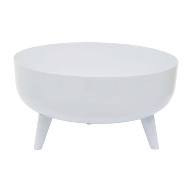 White round coffee table with four legs on a white background