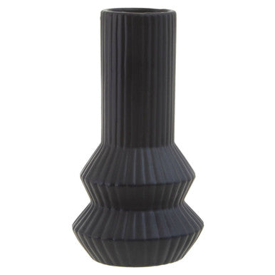 Black ribbed vase on a white background