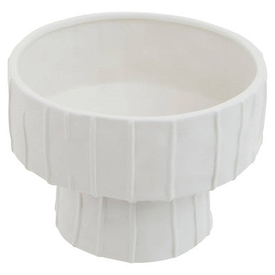 White ceramic planter with textured design on a white background