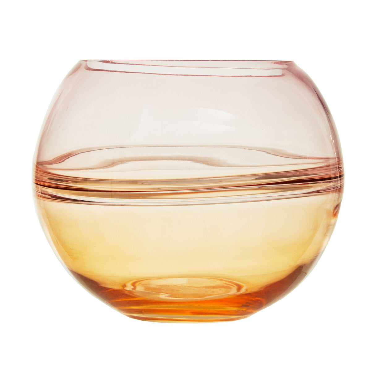 Glass vase with gradient color from peach to orange on a white background