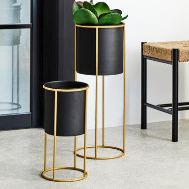 Trosa Small Black And Gold Floor Standing Planter