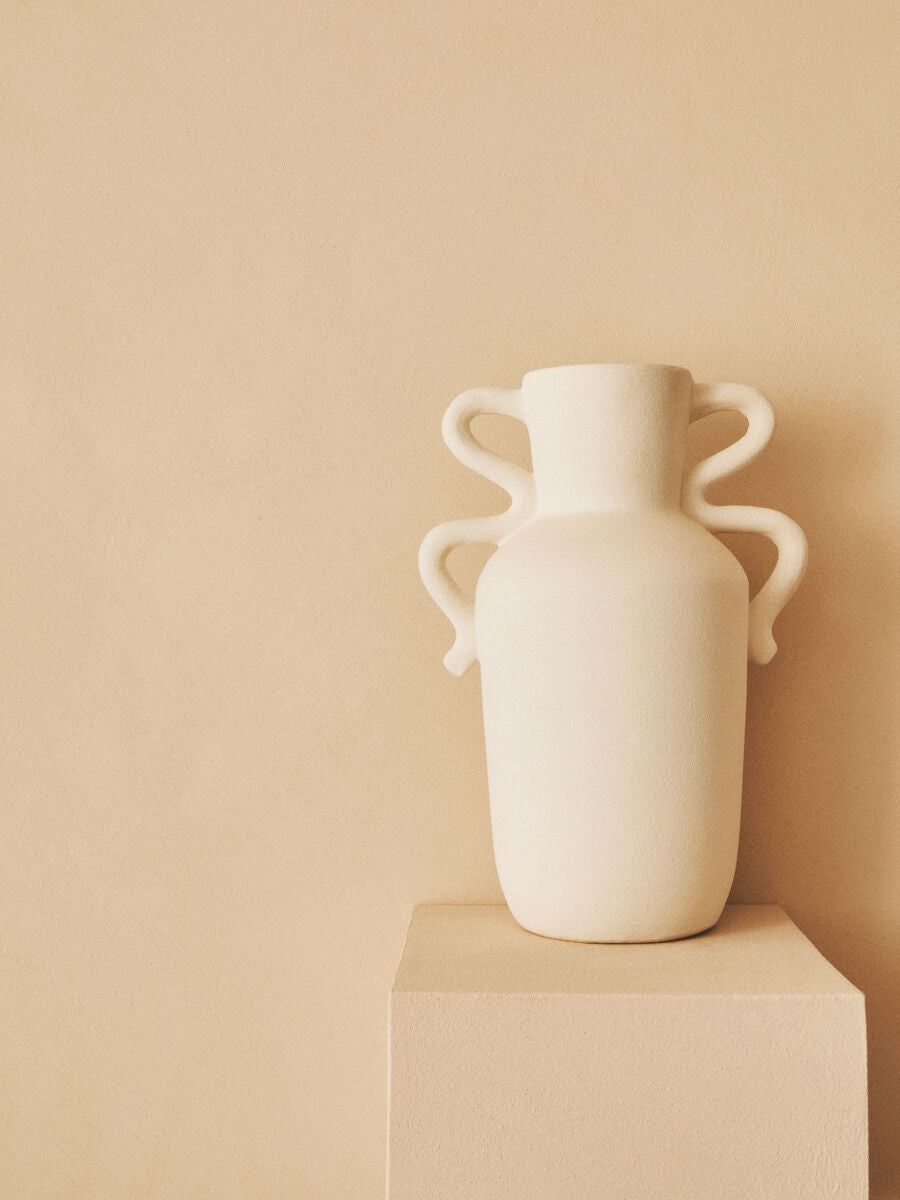 Sonata Large White Vase with Abstract Handles