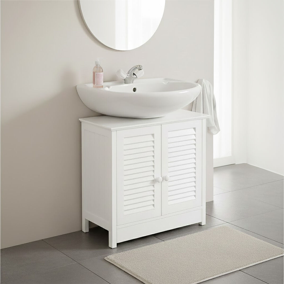White Wood Under Sink Bathroom Cabinet | Shutter
