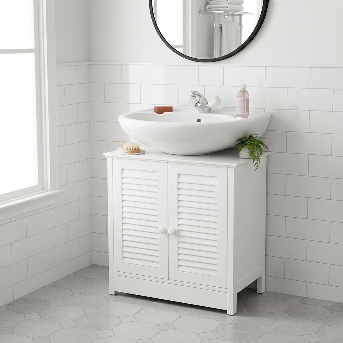 Shutter White Wood Under Sink Bathroom Cabinet - image 1