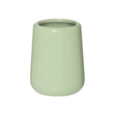Green ceramic vase on a white background
