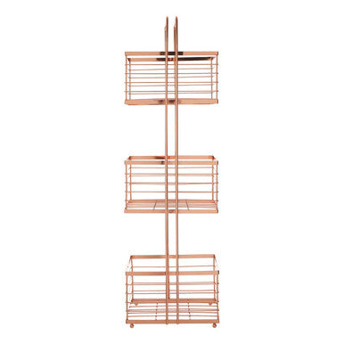 Copper tiered storage rack on a white background
