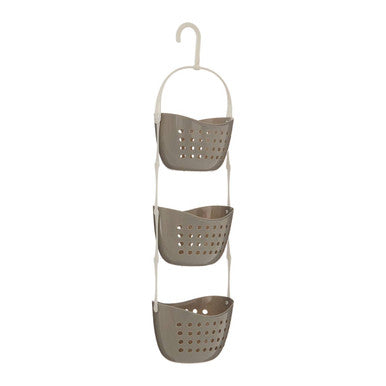 Three-tiered hanging basket with a hook on a white background