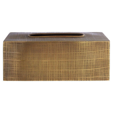 Rectangular tissue box cover with woven pattern on a white background